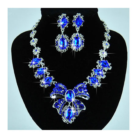 Conjuntos de brincos de colar de casamento multi safira azul strass