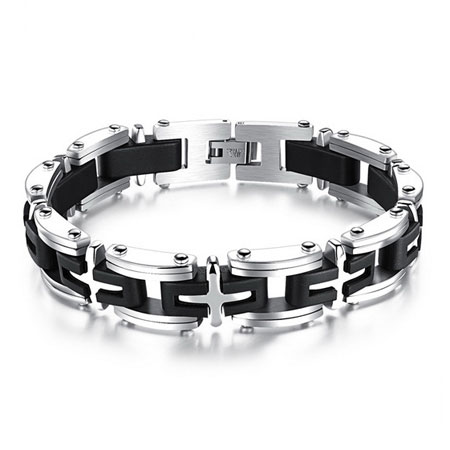 Contrast Black & White Cross Titanium Steel Bracelets for Men ...