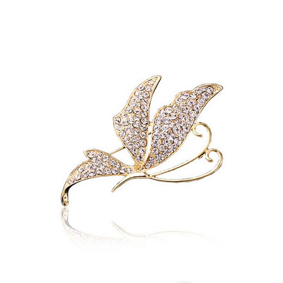 Broches con forma de mariposa de cristal Swarovski de oro y plata