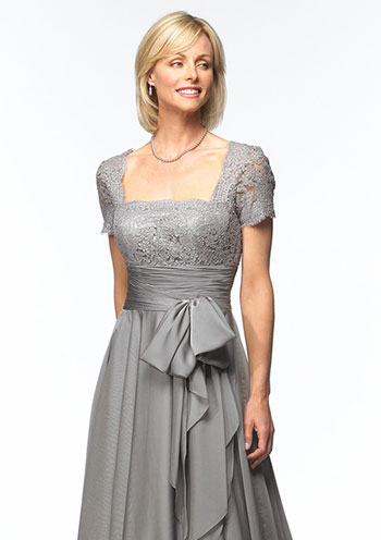 Silver Lace Sleeve Dresses for Mother of the Groom - Egifts2u.com
