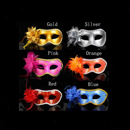 Maschere da ballo in maschera con piume di fiori economici