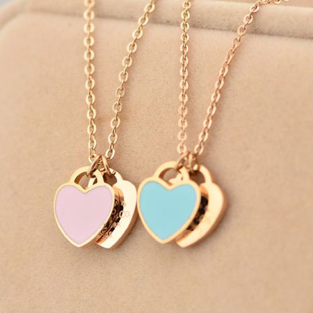 Women's 18K Rose Gold Love Heart Necklace for Girlfriend
