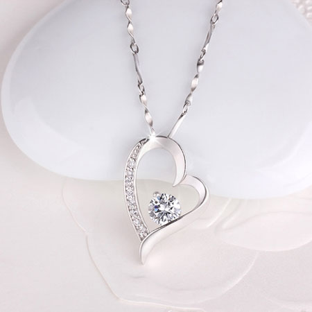 Sterling Silver Love Heart Necklaces with Diamond for Women - Egifts2u.com