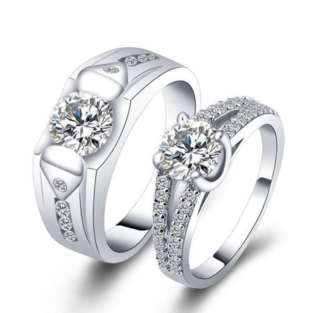Matching Sterling Silver Wedding Rings Cubic Zirconia Engagement Rings ...