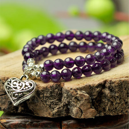 Bracelets à breloques en perles d'améthyste naturelle à double brin pour femmes